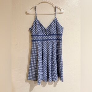 Francesca’s Jun & Ivy  Blue White Embroided Flower Mini Dress L New With Tags